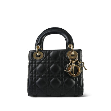 Mini Lady Dior Bag Black leather Cannage Light Gold Hardware