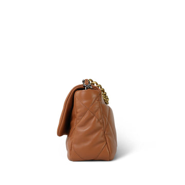 22A Caramel leather Quilted 19 Flap Small Mixed Hardware