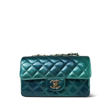 23P Multi-Tone Green Patent Quilted Mini Rectangular Flap Light Gold Hardware