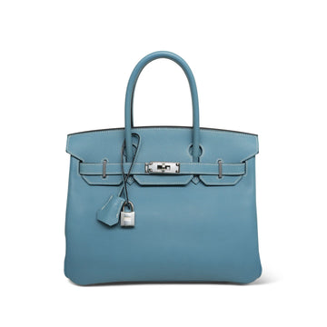 Birkin 30 Bleu Jean leather Palladium Plated L Square