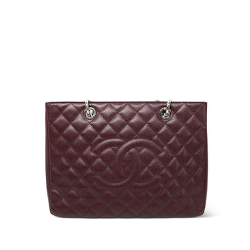 Burgundy leather Quilted Grand Shopping Tote (GST) Silver Hardware