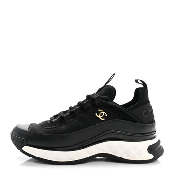 Velvet Calfskin Mixed Fibers CC Sneakers 36 Black
