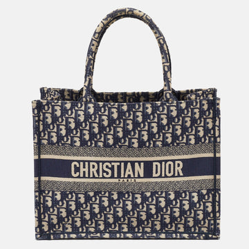 Dior Navy Blue Oblique Embroidered Canvas Medium Book Tote