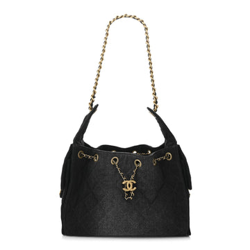 Washed Denim Quilted Small Chanel 25 Handbag Black