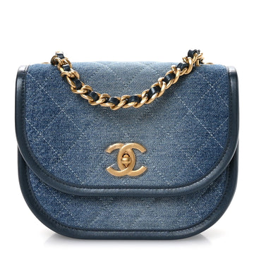 Washed Denim Quilted Small Messenger Flap Blue