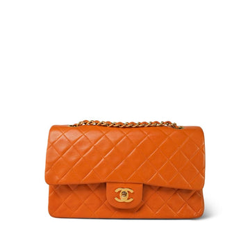 Orange leather Quilted Classic Flap Medium Gold Hardware
