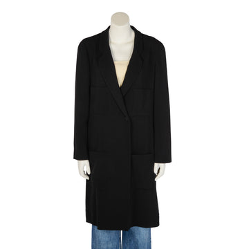 Chanel Black Wool Twill Longline Coat FR 46