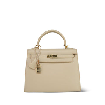Kelly 25 Beige Box leather  E Square Stamp