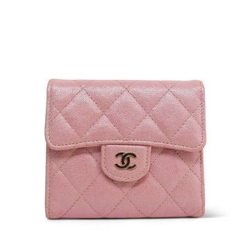 Iridescent Pink leather Quilted Trifold Square Flap Wallet LGHW