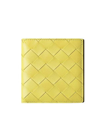 Luxury Bottega Veneta Intrecciato Bifold Leather Half Wallet Yellow