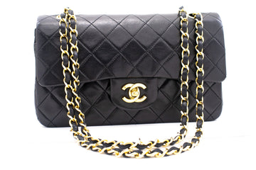 CHANEL Classic Double Flap 9" Chain Shoulder Bag Black Leather k80