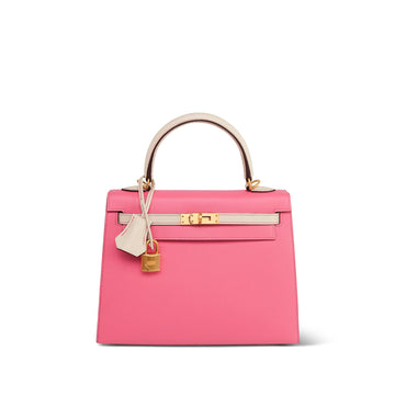 Kelly Sellier 25 Bi-Color Horseshoe (HSS) Rose Azalee/Craie leather  C Stamp