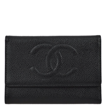 Top Quality Chanel 2005-2006 Black Leather Timeless Trifold Wallet