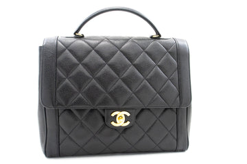 CHANEL Leather Handbag Top Handle Bag Kelly Black Flap Leather Gold k75