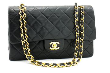 CHANEL 2.55 Double Flap Medium Chain Shoulder Bag Black Leather h93
