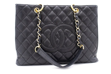 CHANEL Leather GST 13" Grand Shopping Tote Chain Shoulder Bag Black k54