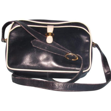 SALE! Gucci Navy Blue Leather With White Piping Shoulder Bag