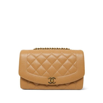 Beige leather Quilted Diana Flap Medium Gold Hardware
