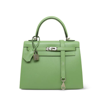 Kelly Sellier 25 Vert Criquet Veau leather Palladium Plated Z Stamp