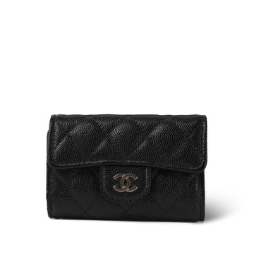 21K Black leather Quilted Classic Flap Key Holder SHW