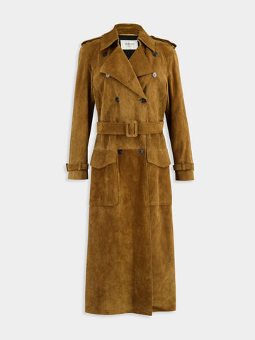 Noix Suede Double-Breasted Trench Coat