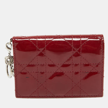 Dior Red Cannage Patent Leather Lady Dior Flap Card Holder