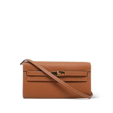 Kelly Wallet To Go Gold Veau leather  W Stamp