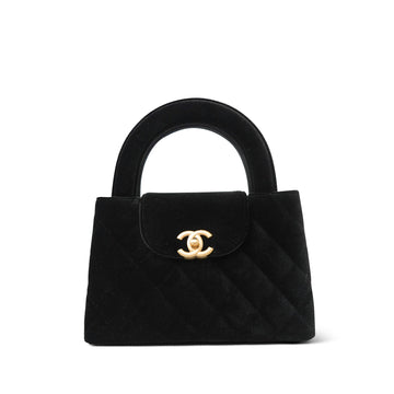 25A Black Velvet Quilted Nano Kelly Shopper Aged Gold Hardware