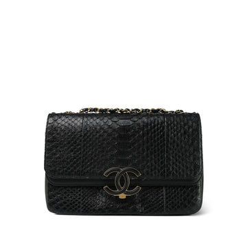 Black Python Quilted CC Chic Flap Bag Aged Gold Hardware