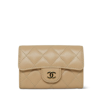 Beige leather Quilted Classic Flap Card Holder GHW