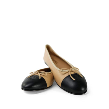 Beige/Black leather Cap Toe CC Ballerina Flats Size 41.5