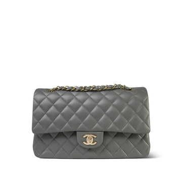 Dark Grey leather Quilted Classic Flap Medium LGHW