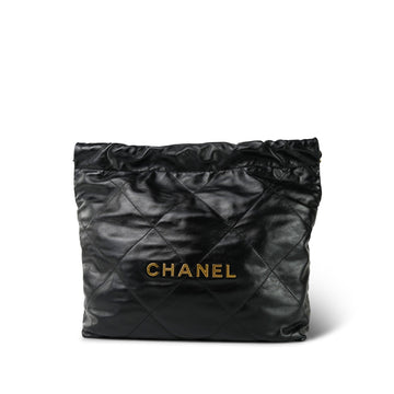 22S Black leather Quilted 22 Hobo Bag Small Aged Gold Hardware