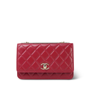 23B Red leather Quilted Trendy CC Wallet On Chain LGHW