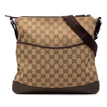 Zip Messenger Bag GG Canvas with Perforated Leather Medium