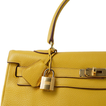 Shoulder Kelly 40 Jaune Ambre Taurillon leather  N Square Stamp