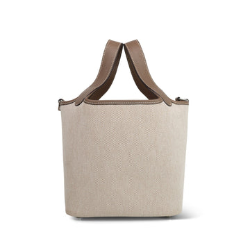 Picotin 18 Craie Toile Goeland Canvas/ Etoupe leather Palladium Plated K Square Stamp