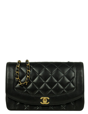 Chanel Black Lambskin Leather Quilted Medium Single Flap Diana Bag