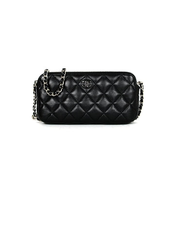 Chanel Black Lambskin Quilted Leather Classic Clutch with Chain