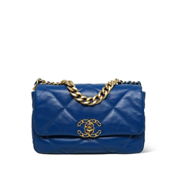 Blue Goatskin Quilted 19 Flap Small Mixed Hardware