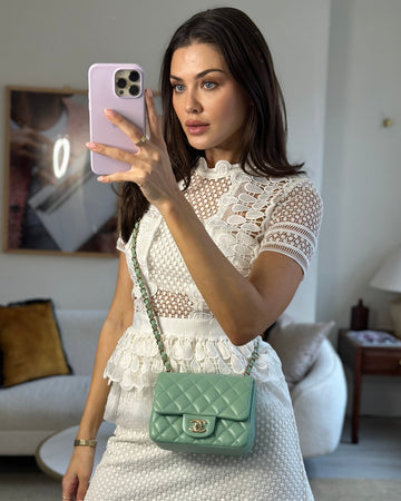 COLOUR* Chanel Green Tea Mini Square Bag in Leather Leather with Champagne Gold Hardware