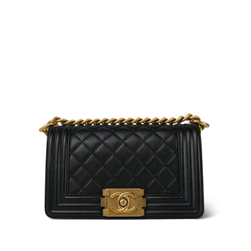 Black Boy Bag leather Quilted Small Aged Gold Hardware