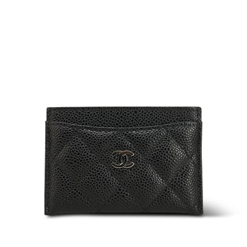 Black leather Quilted Classic Card Holder Silver Hardware