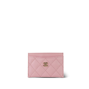 22C Light Pink leather Quilted Classic Card Holder LGHW