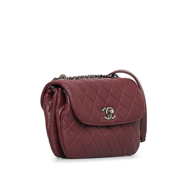 Chanel CC Chain Red Leather Silver
