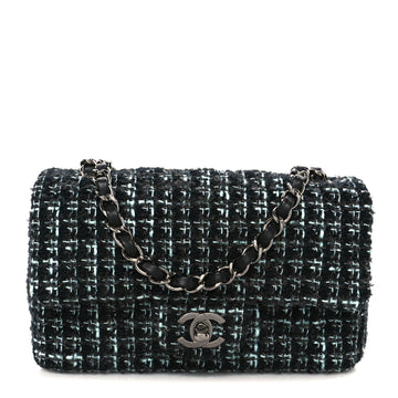 Tweed Quilted Mini Rectangular Flap Black Turquoise