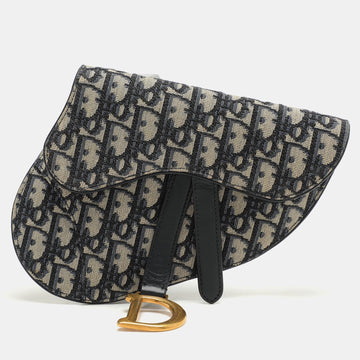 Dior Blue/black Oblique Canvas And Leather Saddle Belt Bag