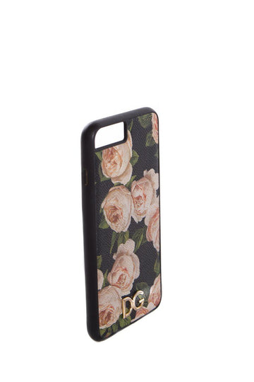 Dolce & Gabbana Black Rose Leather/canvas iPhone Case