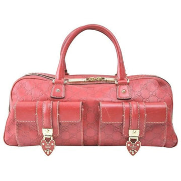 Gucci Joy Boston Bag Padlock Limited Edition Red Large G Logo Embossed Leather With Red Enamel