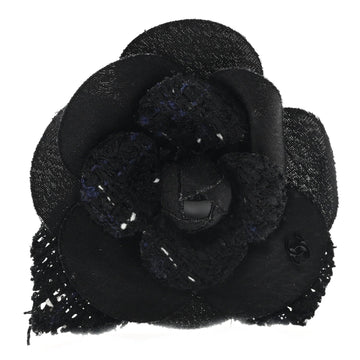Tweed Camellia Pin Brooch Black White